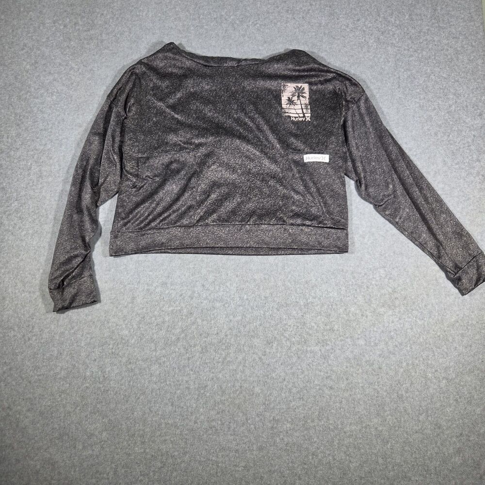 Hurley Girls Cropped Hoodie Sweatshirt Size XL 14 16 Gray Palm Tree Graphic